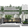 Modern Feature Wall Design With Bamboo Trees And Stone Elements In Landscape 3d model