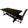 Dark Wooden Dining Table Set With Leather Upholstered Chair And Sturdy Legs