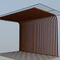Modern Pergola Structure with Wooden Vertical Slats Glass Roof and Stone Floor