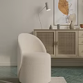 Beige Single Sofa In Cozy Fabric With Cabinet Plant Curtains And Natural Light Interior