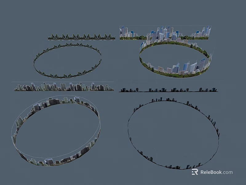 Detailed Panoramic Circular Urban Landscape With City Skyline And Greenery 3d model 