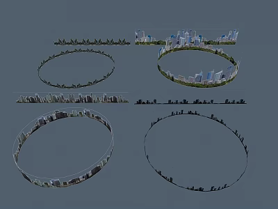 Detailed Panoramic Circular Urban Landscape With City Skyline And Greenery 3d model