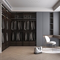 Modern Style Cloakroom Wardrobe Wall Hanging Cloakroom Dressing Table and Chair Tote Bag Clothes 3d model