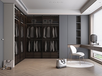 Modern Style Cloakroom Wardrobe Wall Hanging Cloakroom Dressing Table and Chair Tote Bag Clothes 3d model