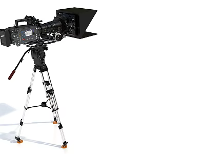 Professional Video Camera On Tripod Equipment 3d model