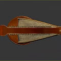 Classical Wooden Harp as Decorative Household Item with Carved Details and Red Strings