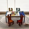 Colorful Cartoon Shaped Kids Chairs With Play Table And Building Blocks In Playroom