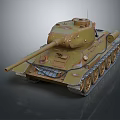 Vintage Military Tank With Rusty Surface Turret Cannon And Metal Tracks