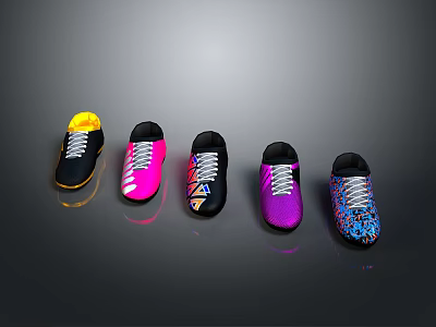 Colorful Athletic Sports Shoes with Various Designs and Vibrant Upper Patterns on Dark Background 3d model