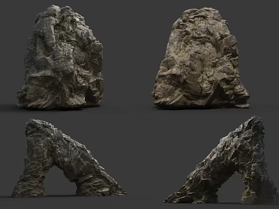 Natural Stone and Wood Decorative Elements with Various Textured Forms in Detailed View 3d model