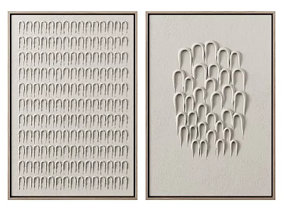 Two Abstract Oil Paintings With Geometric Patterns Curved Shapes White Background And Black Frames 3d model