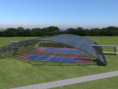 Sports Fitness Covered Outdoor Tennis Court With Transparent Roof And Green Grass Area 3d model