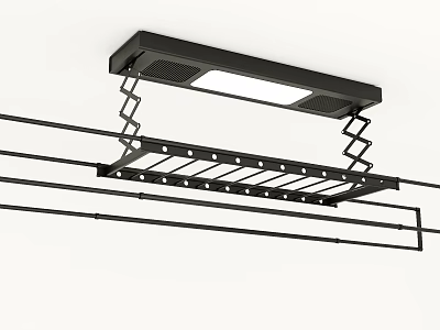 Ceiling Mounted Clothes Hanger with LED Light Adjustable Drying Rods Retractable Design for Home Laundry 3d model