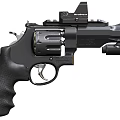 Black Tactical Revolver Handgun With Mounted Scope And Textured Grip