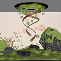 Lush Indoor Interior Landscape With Green Plants Spiral Structure Moss Ceiling Greenery And Stones