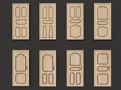 Wooden Hinged Doors With Various Panel Patterns And Classic Designs For Home 3d model