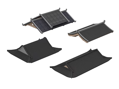 Traditional Roof Tiles With Various Classic Designs And Oriental Architectural Styles 3d model