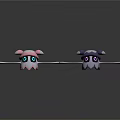 Cute Pink And Gray Cartoon Characters With Big Eyes And Long Bodies