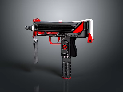 Modern Red and Black Pistol with Ergonomic Grip and Sleek Tactical Design 3d model