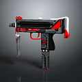 Modern Red and Black Pistol with Ergonomic Grip and Sleek Tactical Design