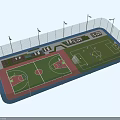 Green Turf Outdoor Football Field with Basketball Courts Fence and Lighting Poles