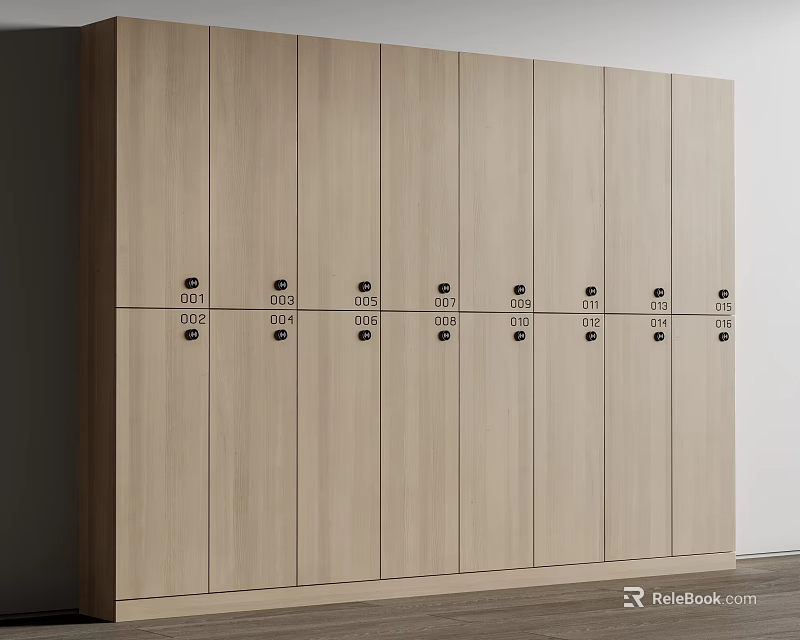 Modern Wooden Wardrobe with Multiple Doors Black Knobs Light Wood Tone and Ample Storage Space 3d model 