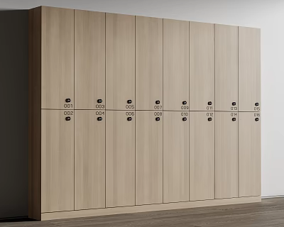 Modern Wooden Wardrobe with Multiple Doors Black Knobs Light Wood Tone and Ample Storage Space 3d model