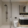 Modern Bathroom Interior Design With Glass Shower Door Toilet White Vanity And Black Cabinetry