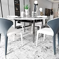 Round Marble Dining Table With Four White And Black Chairs Tableware Vase Decorations Modern Interior 3d model