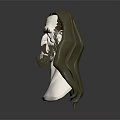 Man With Long Hair And Beard Bust Sculpture On White Base Dark Background