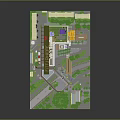 3D Architectural Model of Urban Complex With Buildings Greenery and Central Plaza