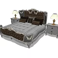 Elegant European Style Double Bed With Carved Details Nightstands And Table Lamps