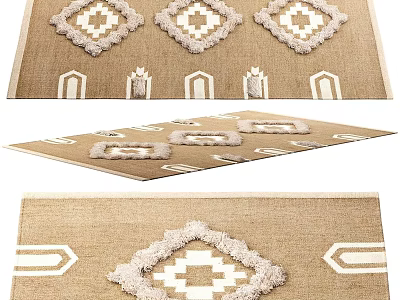 Beige Square Rug With White Diamond Patterns And Geometric Accents For Home Decor 3d model
