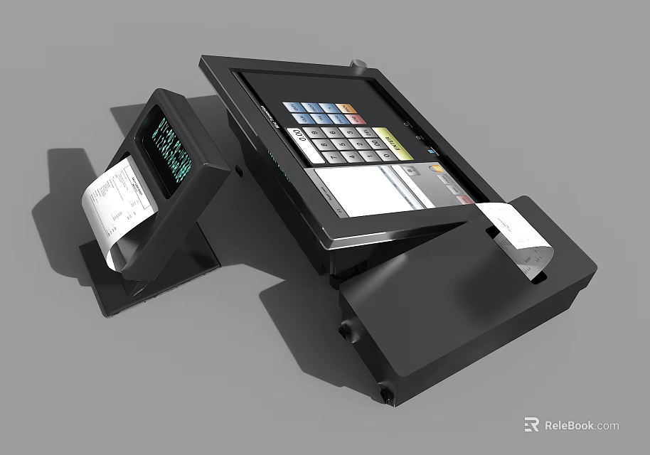 Commercial POS Cash Register System With Touch Screen Digital Keyboard And Receipt Printer 3d model 