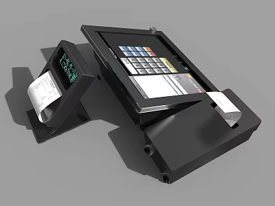 Commercial POS Cash Register System With Touch Screen Digital Keyboard And Receipt Printer 3d model