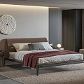 Modern Minimalist Bedroom With Double Bed Round Wall Decor Bedside Table Lamps And Rug