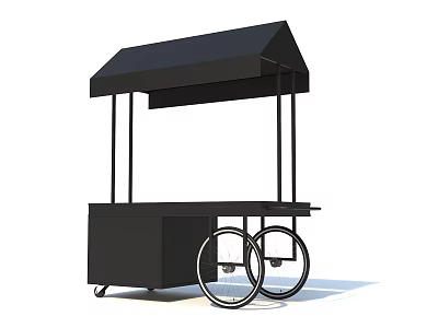 Black Mobile Street Vendor Cart with Canopy Wheels and Storage Platform 3d model