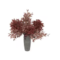 Gray Ceramic Vase with Red and Pink Flowers Decorative Leaves and Black Berries Arrangement