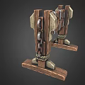 Medieval Wooden Restraint Structure With Metal Straps Chains And Circular Holes