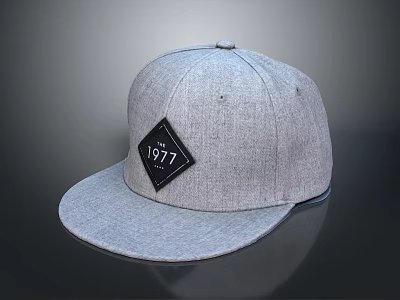 Stylish Gray Snapback Cap With Black Diamond Patch And 1977 Logo Design 3d model