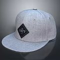 Stylish Gray Snapback Cap With Black Diamond Patch And 1977 Logo Design 3d model