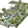 Traditional Chinese Garden Pavilion with Lush Trees Water Features and Classic Architecture