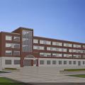 Modern Multistory School Building With Red Brick And White Exterior Spacious Plaza And Lawns