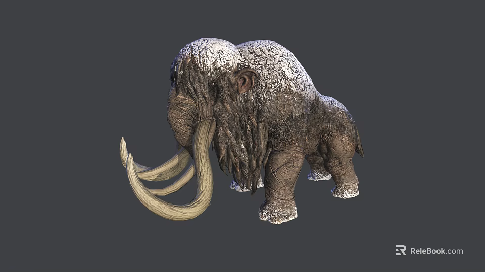 Realistic Prehistoric Mammoth Model With Long Tusks Shaggy Fur And Snow 3d model 