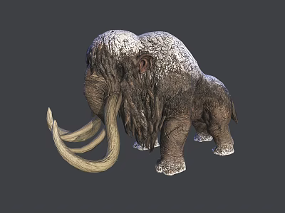Realistic Prehistoric Mammoth Model With Long Tusks Shaggy Fur And Snow 3d model