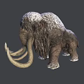 Realistic Prehistoric Mammoth Model With Long Tusks Shaggy Fur And Snow