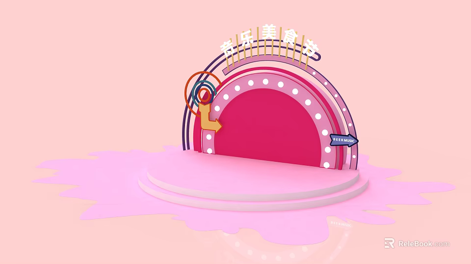 Modern Pink Stage With Curved Backdrop Decorative Lights And Platform Steps 3d model