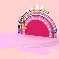 Modern Pink Stage With Curved Backdrop Decorative Lights And Platform Steps 3d model