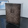 Dark Brown Diamond Pattern Double Door Wardrobe In Modern Room With Patterned Wall