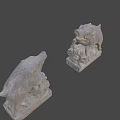Two Stone Pig Statues With Intricate Carved Pedestals And Different Postures